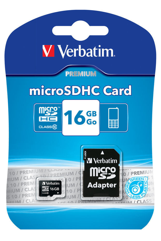 16GB Verbatim Premium U1 MicroSDHC Class 10 Card + adapter